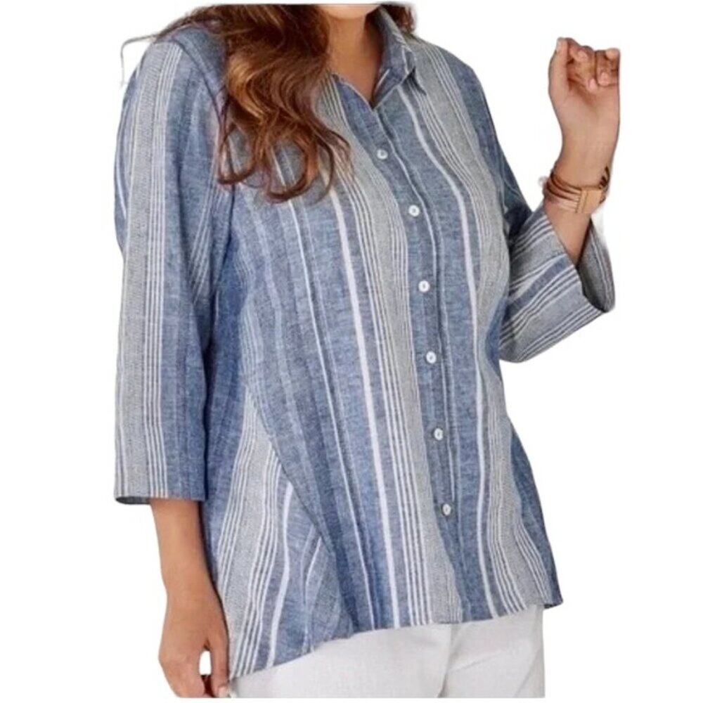 NEW SOFT SURROUNDINGS Livienne Linen Cotton Button Front Shirt SZ 1X